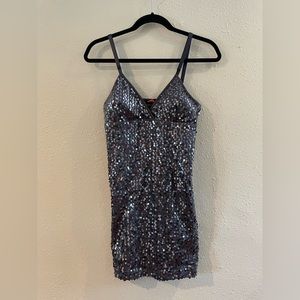 Charcoal Grey Sequin Mini Dress